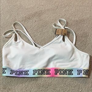 Victoria's Secret PINK White Bralette with Rainbow Logo Band